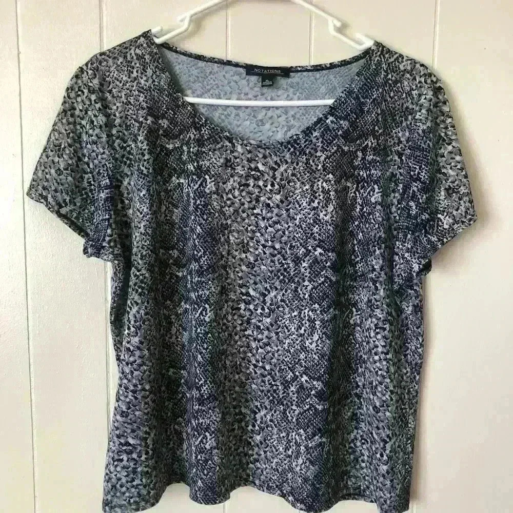 Notation Short Sleeve Animal Printed Polyester Top Shirt Size XL